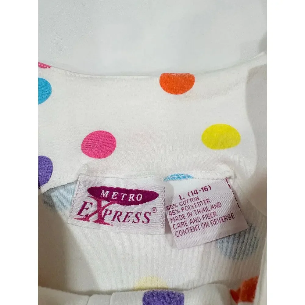Vintage 90s Polka Dot Romper Girls Size Large 14-16